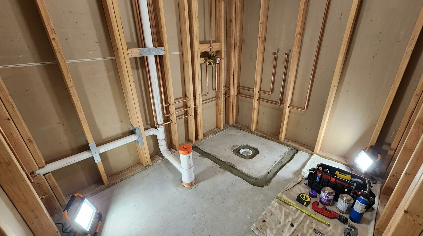 Bathroom rough-in plumbing during remodel by Johns Plumbing LLC in Brigantine