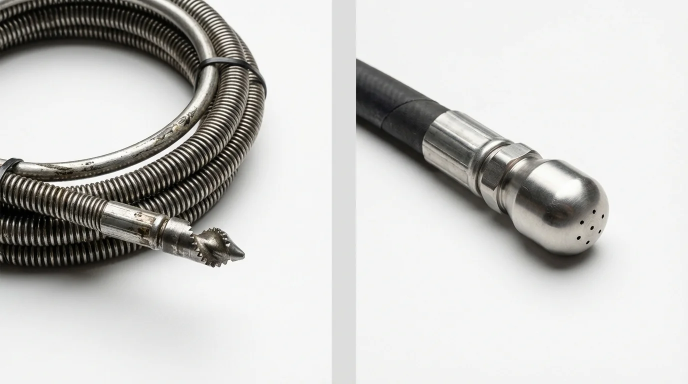 Drain snake cable and hydro jetting nozzle used for drain cleaning in Brigantine, NJ