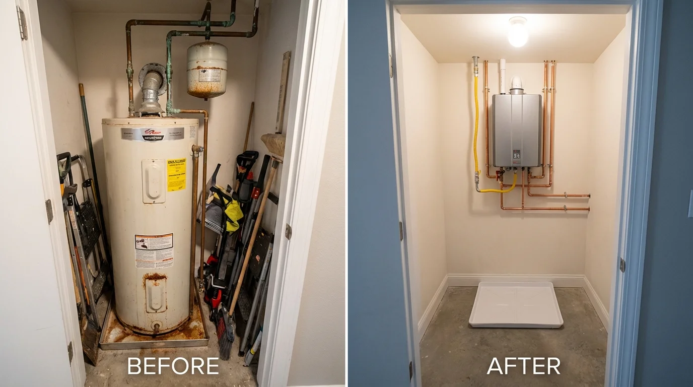 Tank water heater versus wall-mounted tankless unit comparison for Brigantine, NJ homeowners